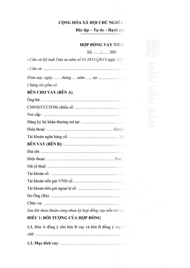 Hợp đồng vay tiền cá nhân