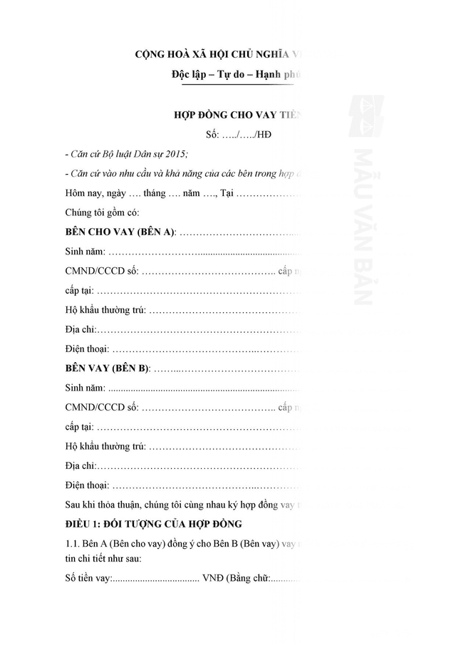Hợp đồng vay tiền có tài sản đảm bảo