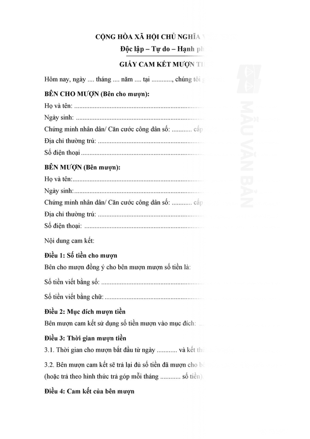 Giấy cam kết mượn tiền