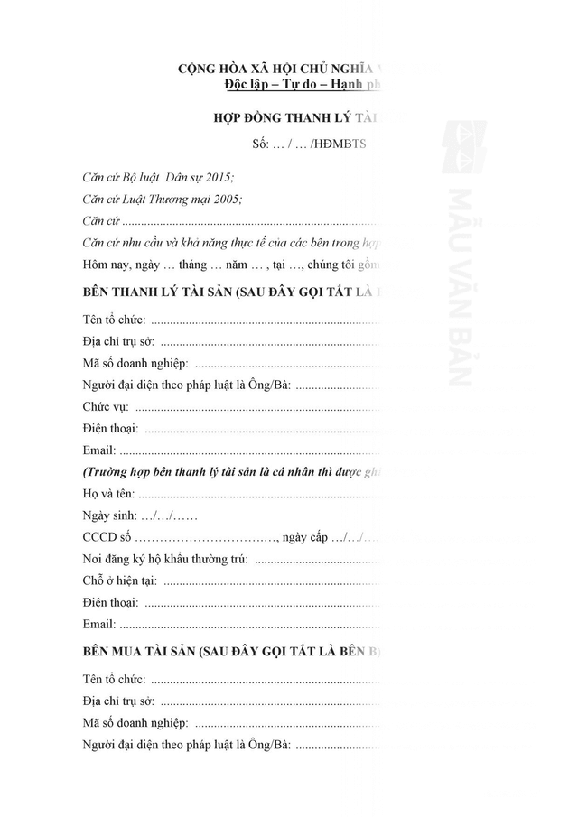 Hợp đồng thanh lý tài sản