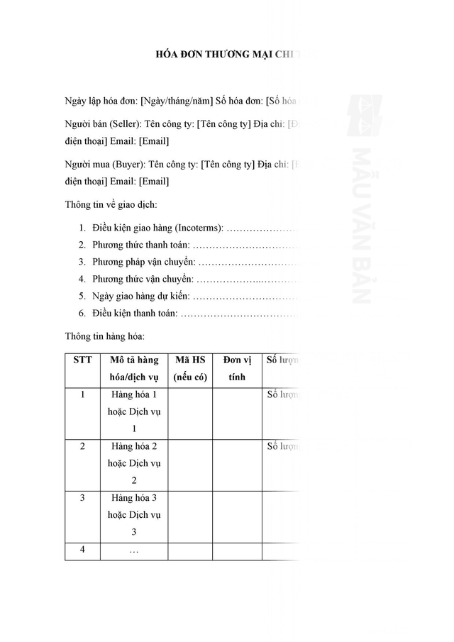 Hóa đơn thương mại chi tiết