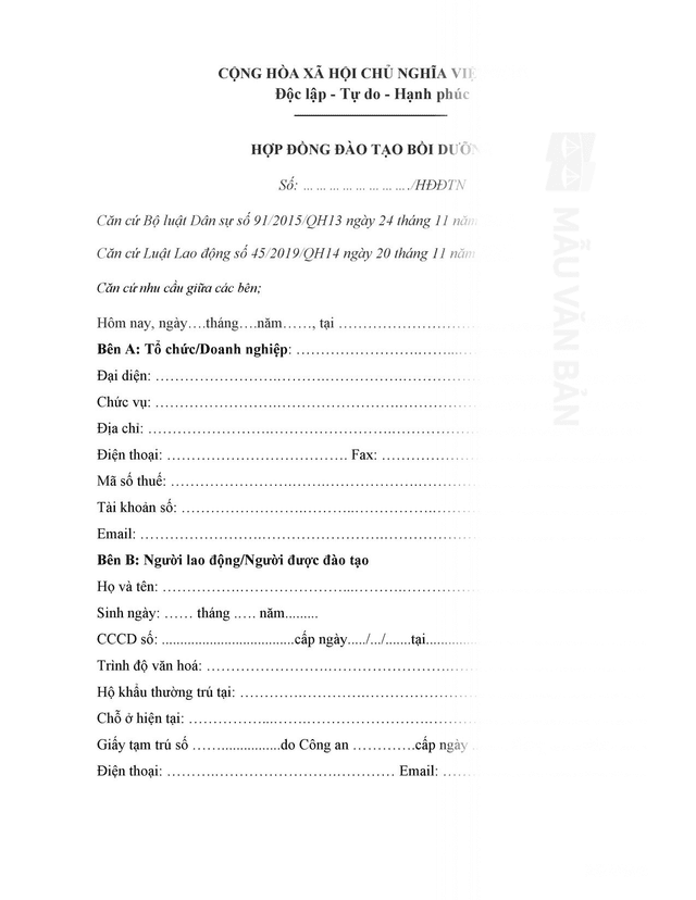 Hợp đồng đào tạo bồi dưỡng