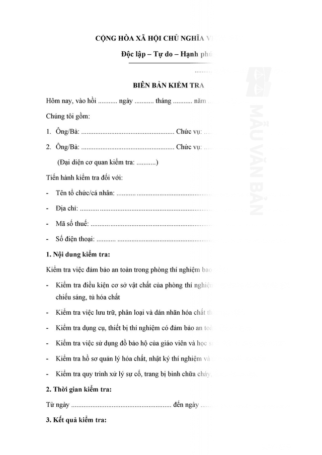 Biên bản kiểm tra an toàn phòng thí nghiệm