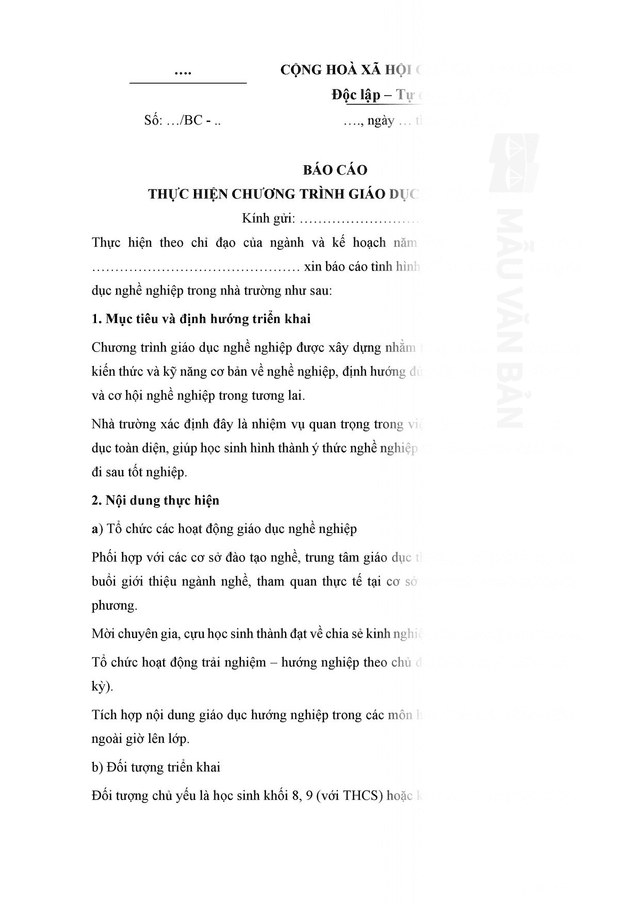 Báo cáo thực hiện chương trình giáo dục nghề nghiệp