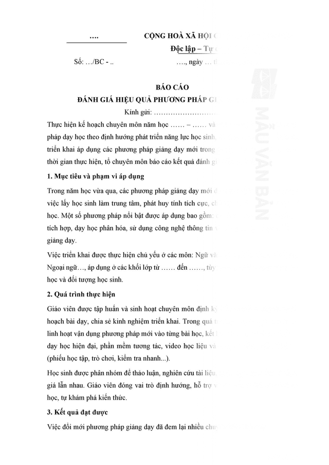 Báo cáo đánh giá hiệu quả phương pháp giảng dạy mới