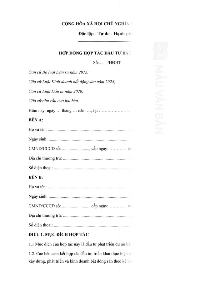 Hợp đồng hợp tác đầu tư bất động sản