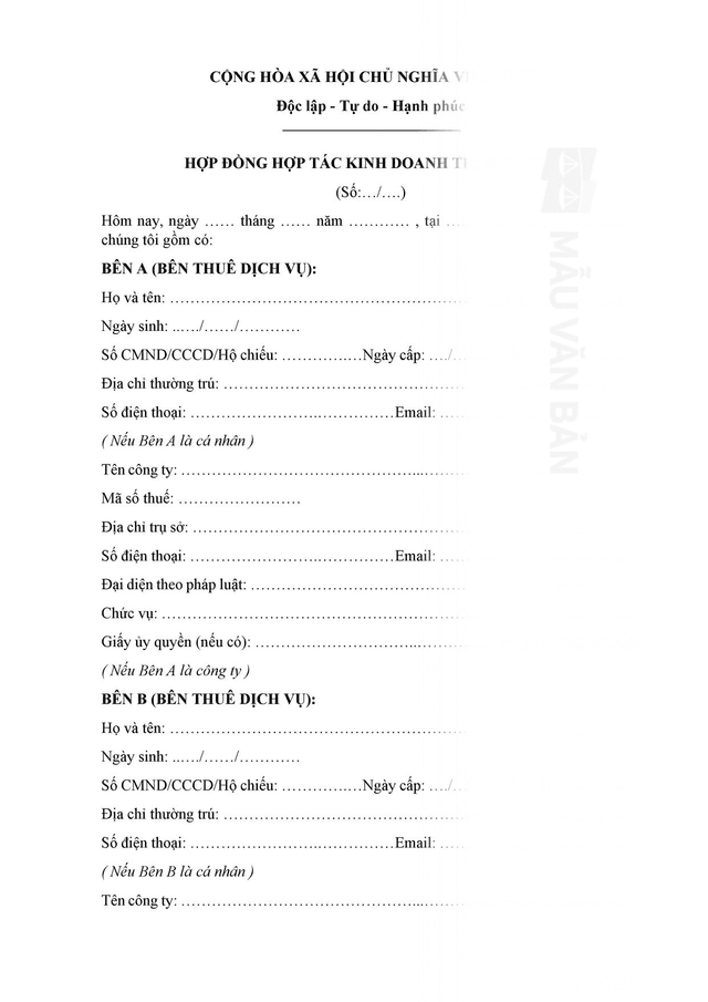 Hợp đồng hợp tác kinh doanh thương mại