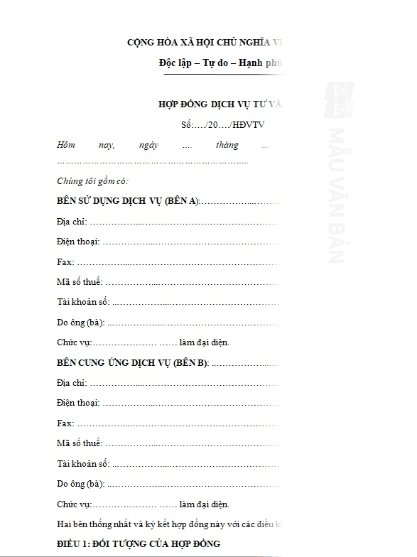 Hợp đồng dịch vụ tư vấn