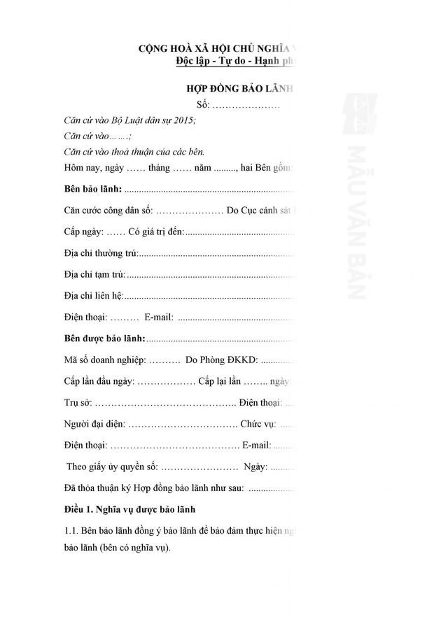 Mẫu hợp đồng bảo lãnh thanh toán