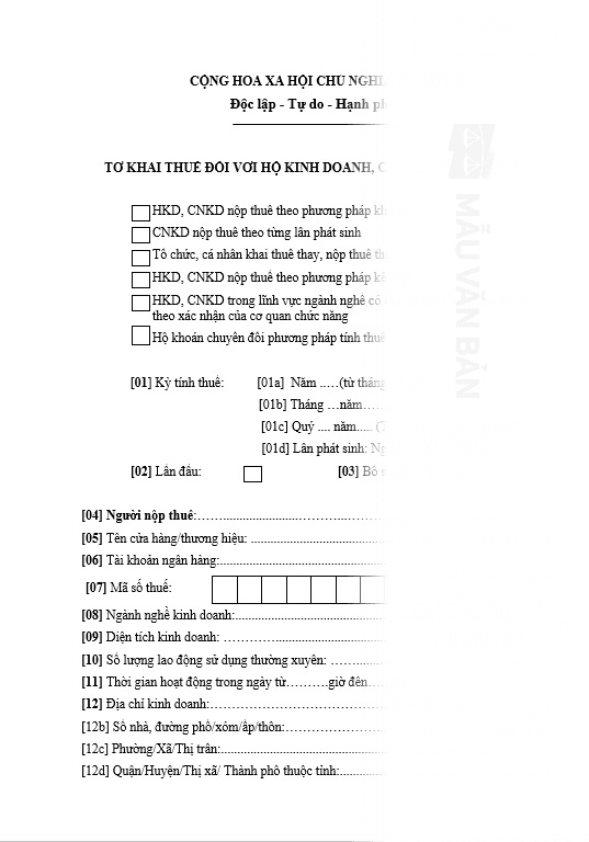 Khai thuế đối với hộ kinh doanh, cá nhân kinh doanh nộp thuế theo từng lần phát sinh